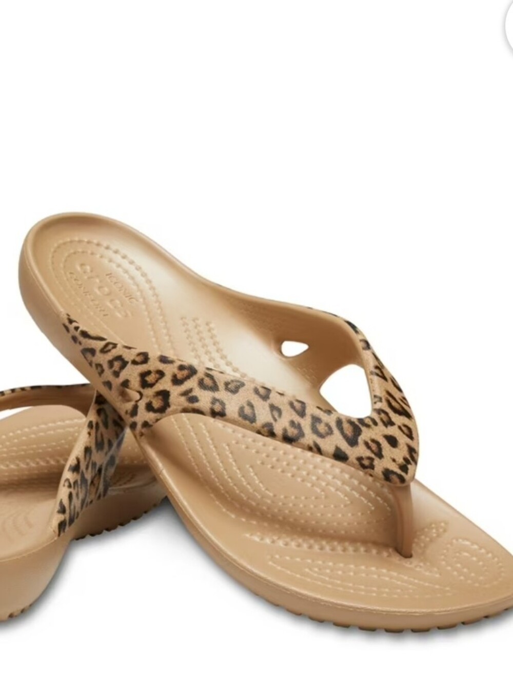 CROCS Kadee II Leopard Print Tan Flip Sandals Sz 7